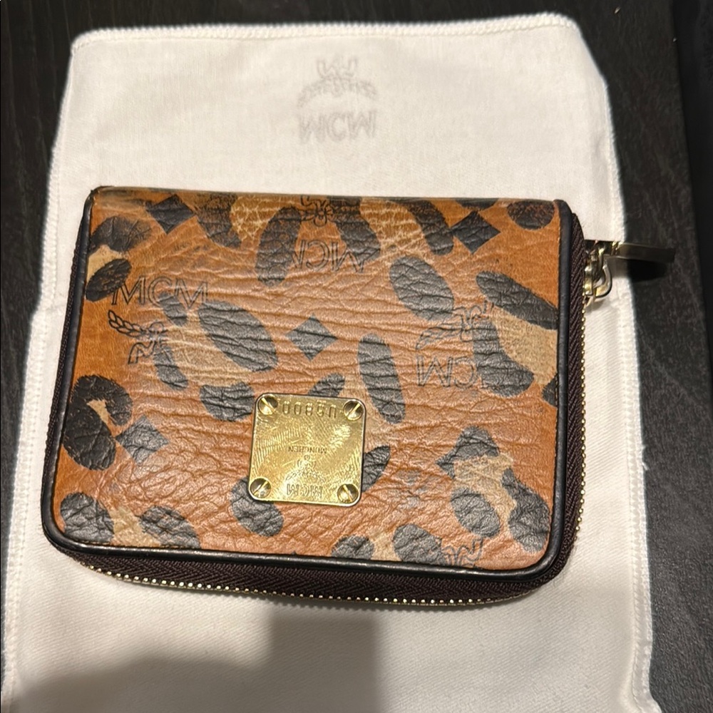 MCM Cheetah Print Leather Zip Wallet